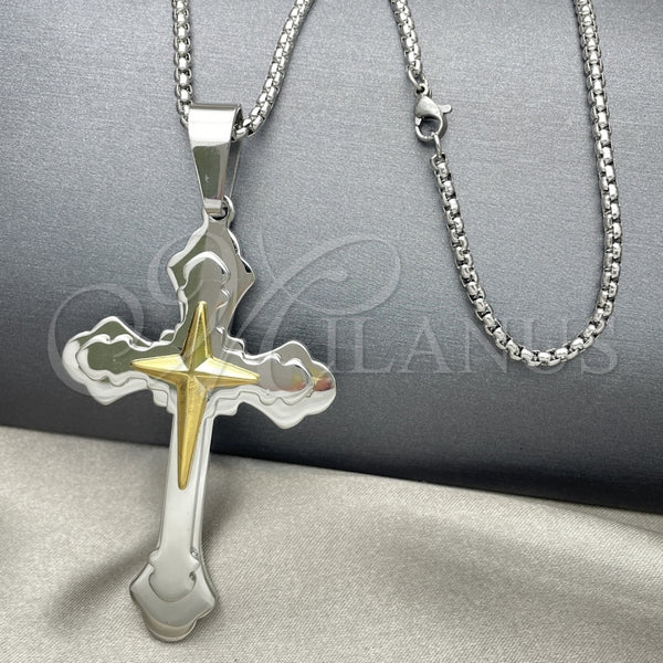 Collares con Dije 04.116.0051.30 Acero Inoxidable, Diseño de Cruz, Pulido, Dos Tonos (03 MM Thickness, 30 Inches Length)