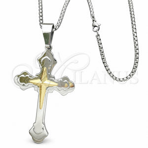 Collares con Dije 04.116.0051.30 Acero Inoxidable, Diseño de Cruz, Pulido, Dos Tonos (03 MM Thickness, 30 Inches Length)