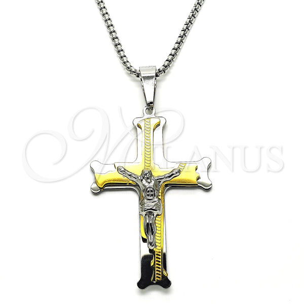 Collares con Dije 04.116.0052.1.30 Acero Inoxidable, Diseño de Crucifijo, Pulido, Dos Tonos (03 MM Thickness, 30 Inches Length)