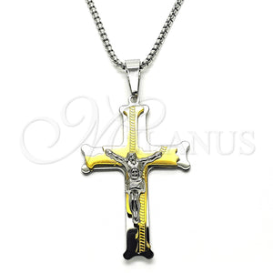 Collares con Dije 04.116.0052.1.30 Acero Inoxidable, Diseño de Crucifijo, Pulido, Dos Tonos (03 MM Thickness, 30 Inches Length)