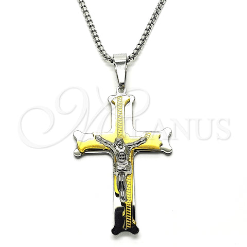 Collares con Dije 04.116.0052.1.30 Acero Inoxidable, Diseño de Crucifijo, Pulido, Dos Tonos (03 MM Thickness, 30 Inches Length)