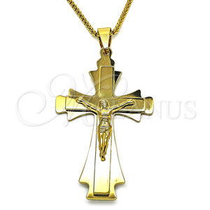 Collares con Dije 04.116.0055.1.30 Acero Inoxidable, Diseño de Crucifijo, Pulido, Tono Dorado (03 MM Thickness, 30 Inches Length)