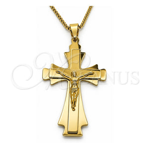 Collares con Dije 04.116.0055.1.30 Acero Inoxidable, Diseño de Crucifijo, Pulido, Tono Dorado (Grosor 03 MM, 30 Pulgadas de Largo)