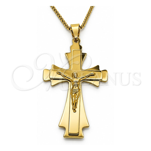 Collares con Dije 04.116.0055.1.30 Acero Inoxidable, Diseño de Crucifijo, Pulido, Tono Dorado (Grosor 03 MM, 30 Pulgadas de Largo)