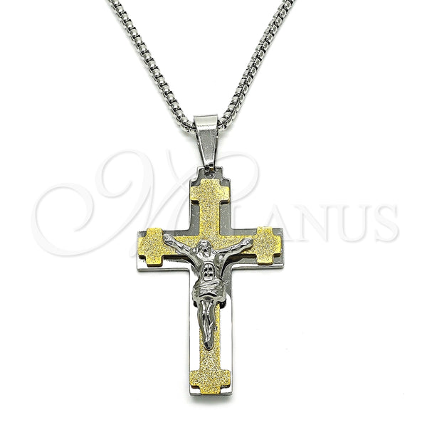 Collares con Dije 04.116.0056.1.30 Acero Inoxidable, Diseño de Crucifijo, Pulido, Dos Tonos (03 MM Thickness, 30 Inches Length)