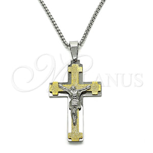 Collares con Dije 04.116.0056.1.30 Acero Inoxidable, Diseño de Crucifijo, Pulido, Dos Tonos (03 MM Thickness, 30 Inches Length)