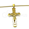 Collares con Dije 04.116.0057.1.30 Acero Inoxidable, Diseño de Crucifijo, Pulido, Tono Dorado (Grosor 03 MM, 30 Pulgadas de Largo)
