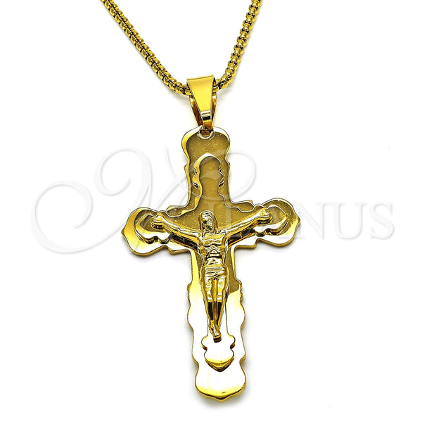 Collares con Dije 04.116.0057.1.30 Acero Inoxidable, Diseño de Crucifijo, Pulido, Tono Dorado (Grosor 03 MM, 30 Pulgadas de Largo)