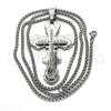Collares con Dije 04.116.0059.30 Acero Inoxidable, Diseño de Cruz, con Blanca Zirconia Cubica, Pulido, Tono Plateado (03 MM Thickness, 30 Inches Length)