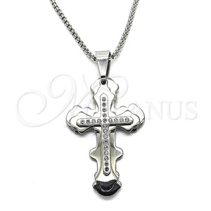 Collares con Dije 04.116.0059.30 Acero Inoxidable, Diseño de Cruz, con Blanca Zirconia Cubica, Pulido, Tono Plateado (03 MM Thickness, 30 Inches Length)