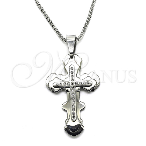 Collares con Dije 04.116.0059.30 Acero Inoxidable, Diseño de Cruz, con Blanca Zirconia Cubica, Pulido, Tono Plateado (03 MM Thickness, 30 Inches Length)