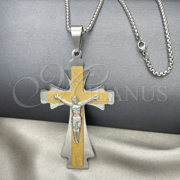 Collares con Dije 04.116.0061.30 Acero Inoxidable, Diseño de Crucifijo, Pulido, Dos Tonos (03 MM Thickness, 30 Inches Length)