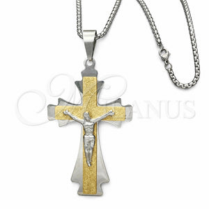 Collares con Dije 04.116.0061.30 Acero Inoxidable, Diseño de Crucifijo, Pulido, Dos Tonos (03 MM Thickness, 30 Inches Length)