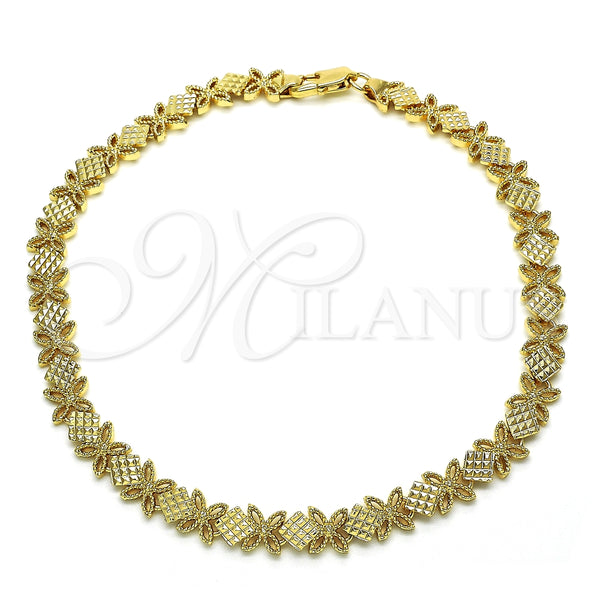 Tobillera Elegante 03.100.0049.10 Oro Laminado, Diseño de Flor, Pulido, Tono Dorado (08 MM Thickness, 10 Inches Length)