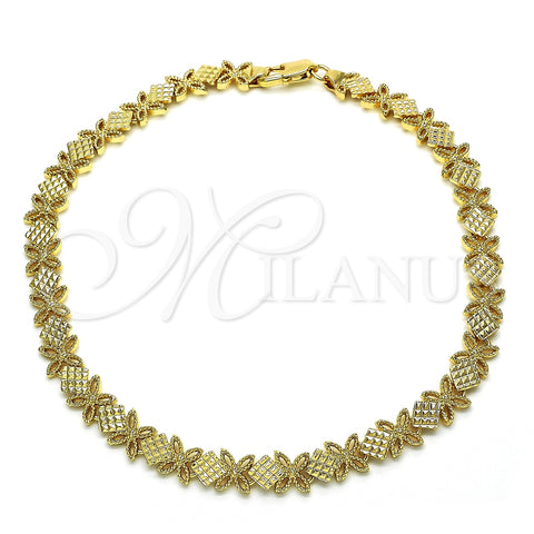 Tobillera Elegante 03.100.0049.10 Oro Laminado, Diseño de Flor, Pulido, Tono Dorado (08 MM Thickness, 10 Inches Length)