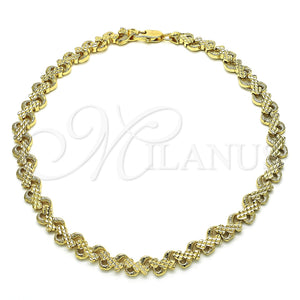 Tobillera Elegante 03.100.0056.10 Oro Laminado, Diseño de Corazón, Pulido, Tono Dorado (07 MM Thickness, 10 Inches Length)