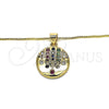 Collares con Dije 04.207.0004.18 Oro Laminado, con Multicolor Zirconia Cubica, Pulido, Tono Dorado (01 MM Thickness, 18 Inches Length)