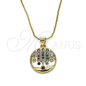 Collares con Dije 04.207.0004.18 Oro Laminado, con Multicolor Zirconia Cubica, Pulido, Tono Dorado (01 MM Thickness, 18 Inches Length)