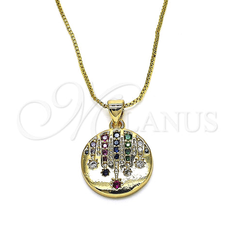 Collares con Dije 04.207.0004.18 Oro Laminado, con Multicolor Zirconia Cubica, Pulido, Tono Dorado (01 MM Thickness, 18 Inches Length)