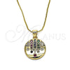 Collares con Dije 04.207.0004.18 Oro Laminado, con Multicolor Zirconia Cubica, Pulido, Tono Dorado (01 MM Thickness, 18 Inches Length)