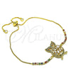 Pulsera Bolo Ajustable 03.299.0019.11 Oro Laminado, Diseño de Búho y Baguette, con Multicolor Zirconia Cubica, Pulido, Tono Dorado (01 MM Thickness, 11 Inches Length)