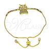 Pulsera Bolo Ajustable 03.299.0019.11 Oro Laminado, Diseño de Búho y Baguette, con Multicolor Zirconia Cubica, Pulido, Tono Dorado (01 MM Thickness, 11 Inches Length)