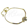 Pulsera Bolo Ajustable 03.299.0022.11 Oro Laminado, Diseño de Cruz, con Multicolor Micro Pave and Multicolor Zirconia Cubica, Pulido, Tono Dorado (01 MM Thickness, 11 Inches Length)