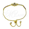 Pulsera Bolo Ajustable 03.299.0022.11 Oro Laminado, Diseño de Cruz, con Multicolor Micro Pave and Multicolor Zirconia Cubica, Pulido, Tono Dorado (01 MM Thickness, 11 Inches Length)