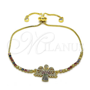 Pulsera Bolo Ajustable 03.299.0022.11 Oro Laminado, Diseño de Cruz, con Multicolor Micro Pave and Multicolor Zirconia Cubica, Pulido, Tono Dorado (01 MM Thickness, 11 Inches Length)