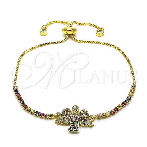 Pulsera Bolo Ajustable 03.299.0022.11 Oro Laminado, Diseño de Cruz, con Multicolor Micro Pave and Multicolor Zirconia Cubica, Pulido, Tono Dorado (01 MM Thickness, 11 Inches Length)
