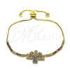 Pulsera Bolo Ajustable 03.299.0022.11 Oro Laminado, Diseño de Cruz, con Multicolor Micro Pave and Multicolor Zirconia Cubica, Pulido, Tono Dorado (01 MM Thickness, 11 Inches Length)