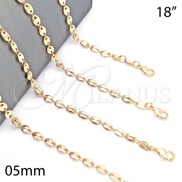 Gargantilla Basica 04.326.0001.18 Oro Laminado, Diseño de Puff Mariner, Pulido, Tono Dorado (Thickness, 18 Inches Length)