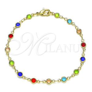Pulsera Elegante 03.326.0004.08 Oro Laminado, con Multicolor Zirconia Cubica, Pulido, Tono Dorado (05 MM Thickness, 8 Inches Length)