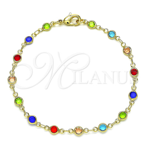 Pulsera Elegante 03.326.0004.08 Oro Laminado, con Multicolor Zirconia Cubica, Pulido, Tono Dorado (05 MM Thickness, 8 Inches Length)
