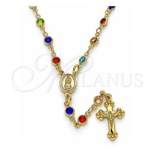 Rosario Mediano 09.326.0001.18 Oro Laminado, Diseño de Guadalupe y Crucifijo, con Cristal Multicolor, Pulido, Tono Dorado