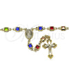 Rosario Mediano 09.326.0002.18 Oro Laminado, Diseño de Guadalupe y Crucifijo, con Cristal Multicolor, Pulido, Tono Dorado
