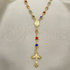 Rosario Mediano 09.326.0002.18 Oro Laminado, Diseño de Guadalupe y Crucifijo, con Cristal Multicolor, Pulido, Tono Dorado