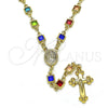 Rosario Mediano 09.326.0002.18 Oro Laminado, Diseño de Guadalupe y Crucifijo, con Cristal Multicolor, Pulido, Tono Dorado