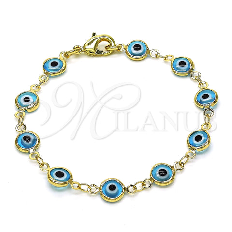Pulsera Elegante 5.039.005.06 Oro Laminado, Diseño de Ojo Griego, Resinado Acqua, Tono Dorado (07 MM Thickness, 6 Inches Length)