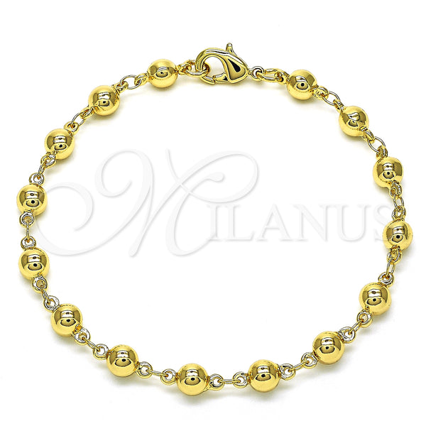 Pulsera Elegante 03.326.0005.08 Oro Laminado, Diseño de Bola, Pulido, Tono Dorado (05 MM Thickness, 8 Inches Length)