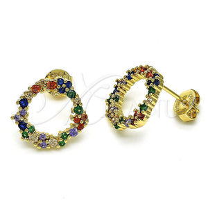 Arete Dormilona 02.94.0078 Oro Laminado, con Multicolor Zirconia Cubica, Pulido, Tono Dorado