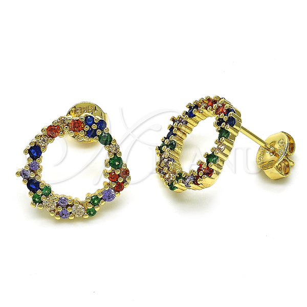 Arete Dormilona 02.94.0078 Oro Laminado, con Multicolor Zirconia Cubica, Pulido, Tono Dorado