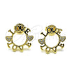 Arete Dormilona 02.94.0087 Oro Laminado, Diseño de Amor y Corazón, con Blanca Micro Pave, Pulido, Tono Dorado