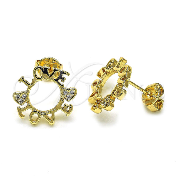 Arete Dormilona 02.94.0087 Oro Laminado, Diseño de Amor y Corazón, con Blanca Micro Pave, Pulido, Tono Dorado