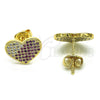 Arete Dormilona 02.94.0092 Oro Laminado, Diseño de Corazón, con Rubi and Blanca Micro Pave, Pulido, Tono Dorado