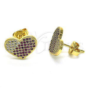 Arete Dormilona 02.94.0092 Oro Laminado, Diseño de Corazón, con Rubi and Blanca Micro Pave, Pulido, Tono Dorado