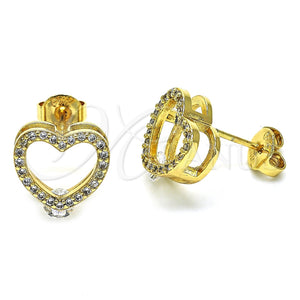 Arete Dormilona 02.94.0093 Oro Laminado, Diseño de Corazón, con Blanca Zirconia Cubica, Pulido, Tono Dorado