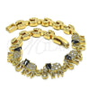 Pulsera Elegante 03.210.0067.4.08 Oro Laminado, Diseño de Elefante, con Negro and Blanca Zirconia Cubica, Pulido, Tono Dorado (07 MM Thickness, 8 Inches Length)