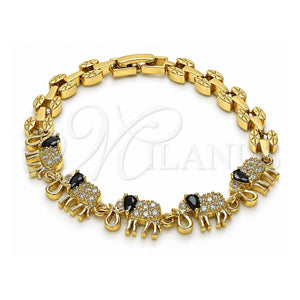 Pulsera Elegante 03.210.0067.4.08 Oro Laminado, Diseño de Elefante, con Zirconia Cubica Negro y Blanca, Pulido, Tono Dorado (Grosor 07 MM, 8 Pulgadas de Largo)