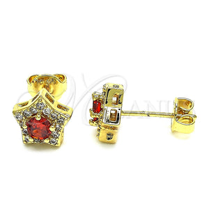 Arete Dormilona 02.156.0319 Oro Laminado, Diseño de Estrella, con Granate and Blanca Zirconia Cubica, Pulido, Tono Dorado